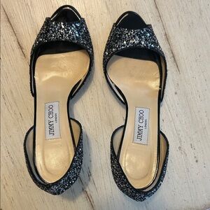 Jimmy Choo Black and Silver Glitter Heels